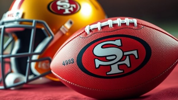 Press release with NFL football and helmet showcasing 49ers branding.