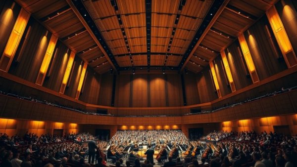 Orchestra performance in grand Los Angeles hall, 2025.