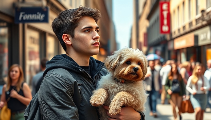 San Francisco childless families scene with a man and dog on a busy street.