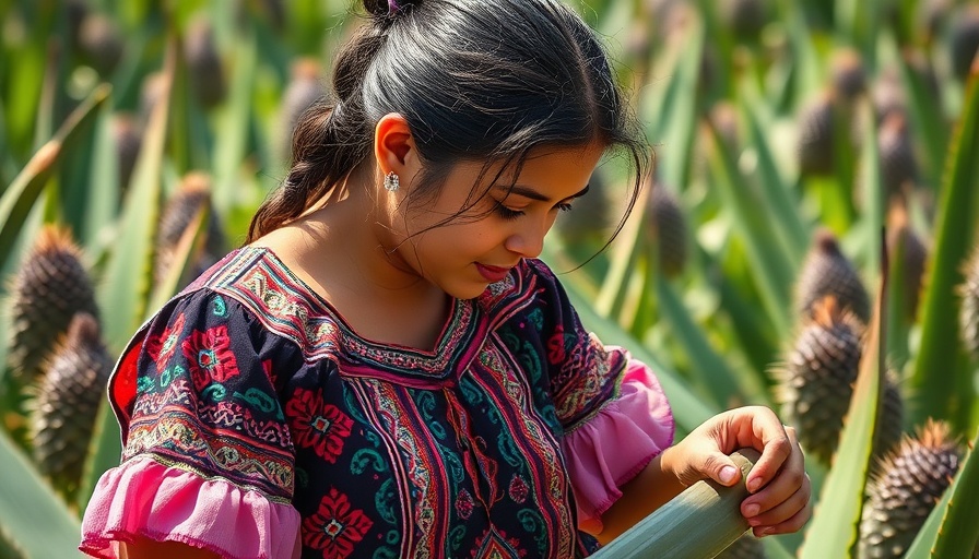 Focused woman harvesting mezcal agave preserving mezcal heritage.