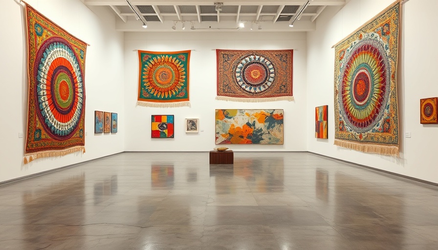 Lee ShinJa BAMPFA exhibition featuring abstract tapestries and paintings.