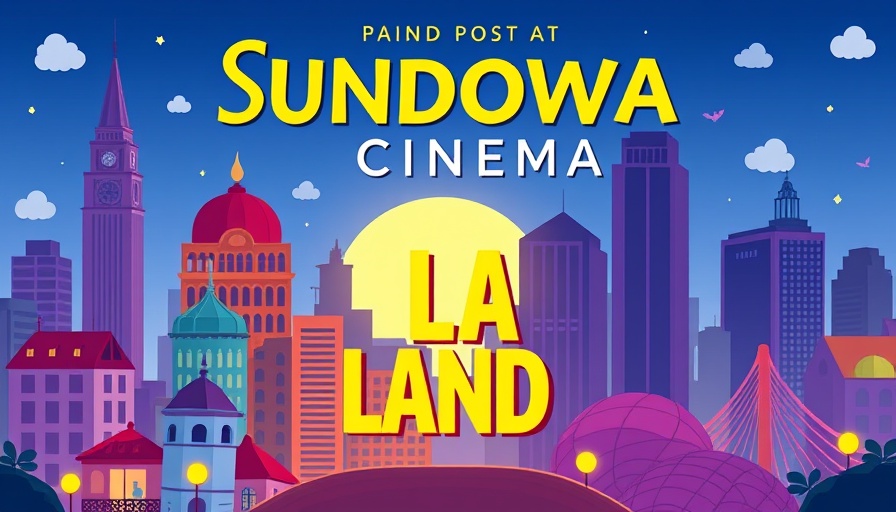 Sundown Cinema poster promoting La La Land outdoor movie event.