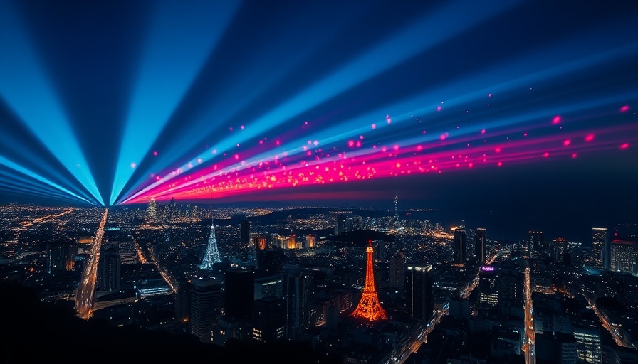 Spectacular drone light show over San Francisco skyline.
