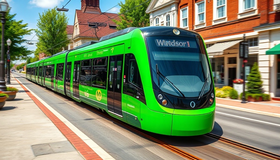 New Train in Windsor passing through downtown on a sunny day