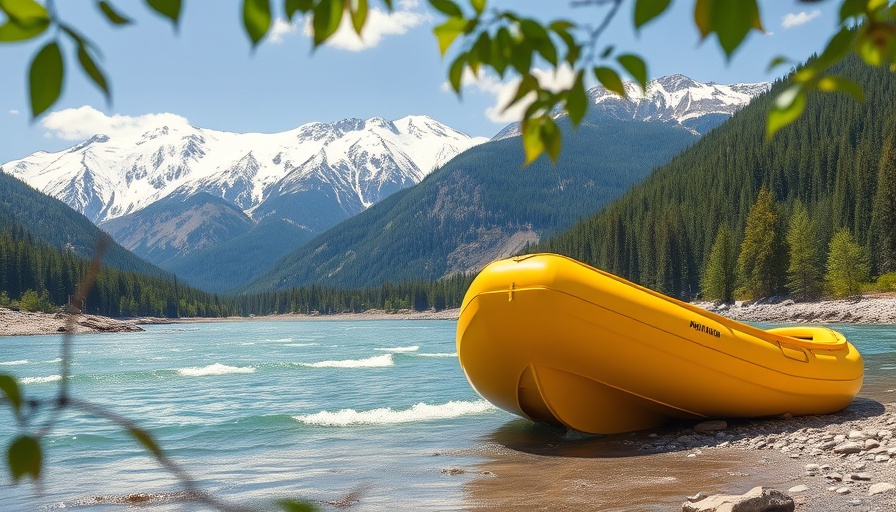 Yellow rafting boats on riverbank with snowy mountains, Alaskan Cruise Excursions Holland America.