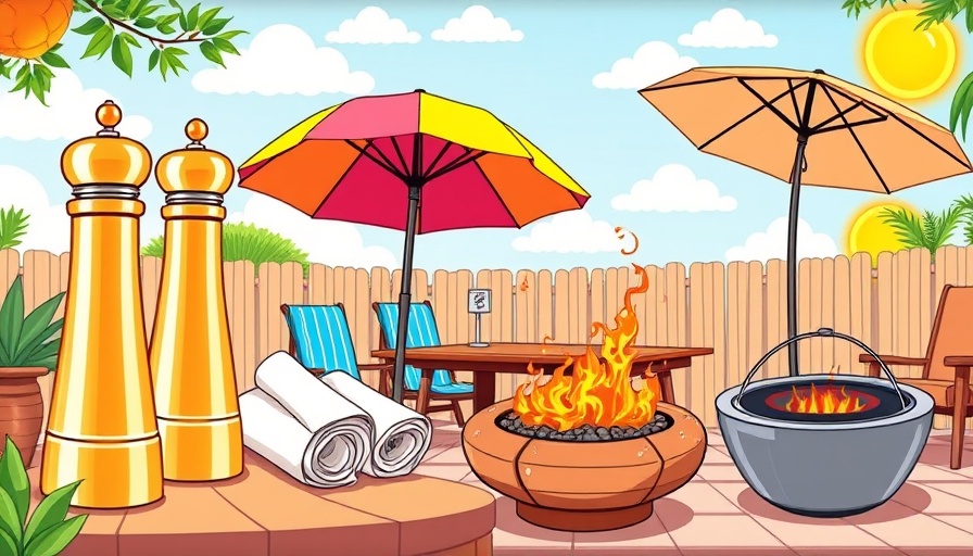 Summer backyard entertaining essentials collage with vibrant design.