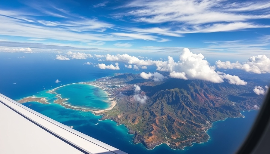 Southwest Airlines wing view flying over Hawaii coast