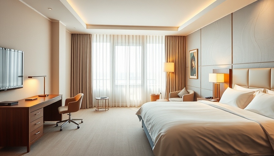 Modern hotel room near Disneyland with bright lighting and cozy ambiance.
