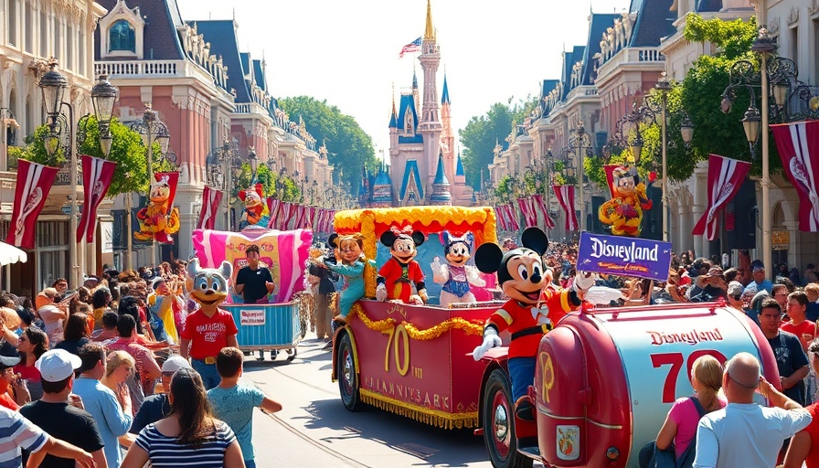 Disneyland 70th Anniversary celebration parade with vibrant floats.