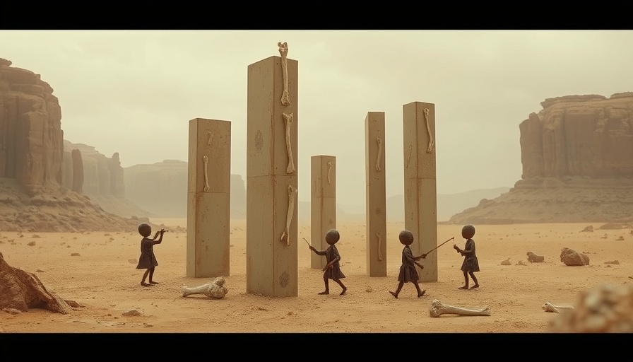 Whimsical desert scene from Scott C.'s THE BIG SHOW with figures and rectangles.