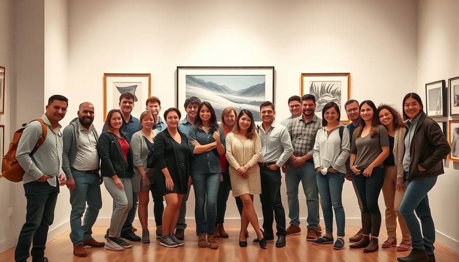 Group at Moleskine Project XII art gallery, casual pose, smiling.