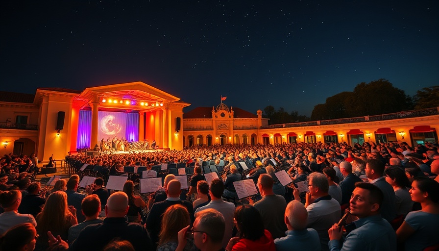 LA Phil Summer Concert under a starry night sky with vibrant lights.