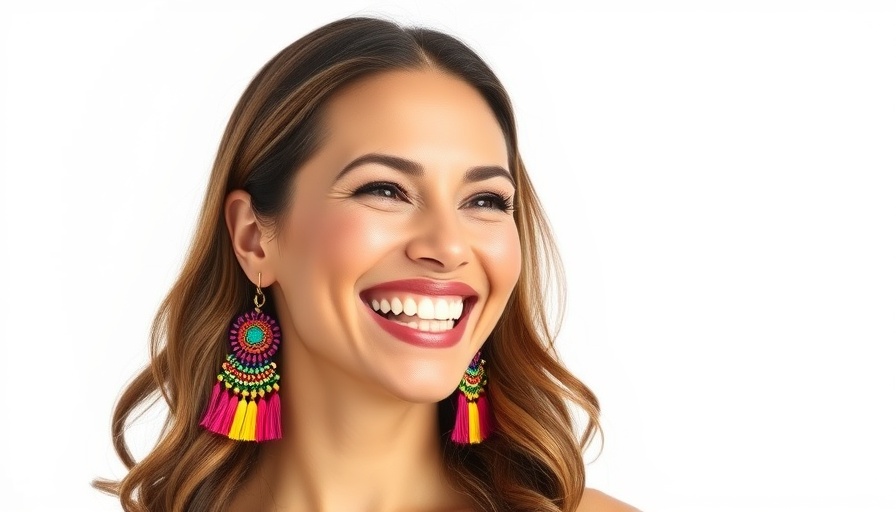 Joyful woman smiling warmly wearing colorful earrings, Carolyn Johnson Community Leadership Award.