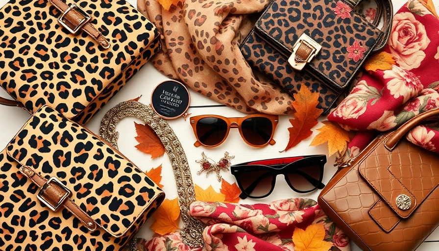 Stylish fall accessories collection with leopard prints and floral designs.