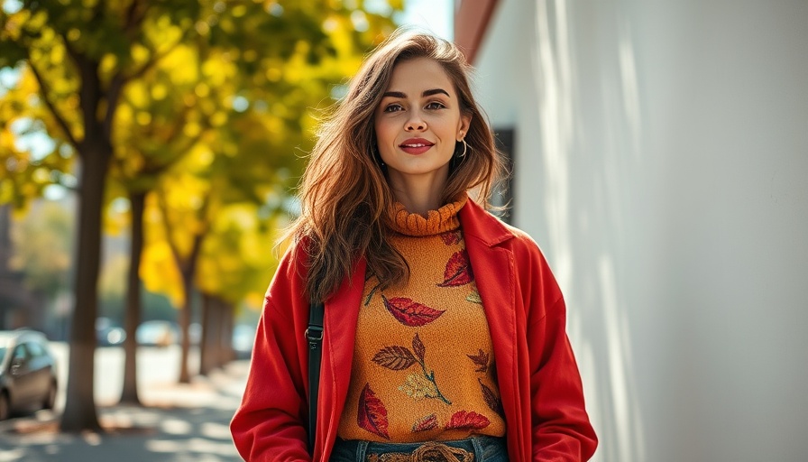 Fashionable fall outfit on urban street - dress in color for fall.