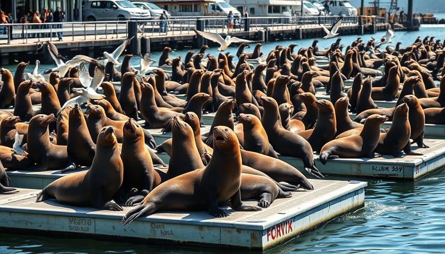 California sea lions basking at Pier 39, San Francisco on a sunny day.
