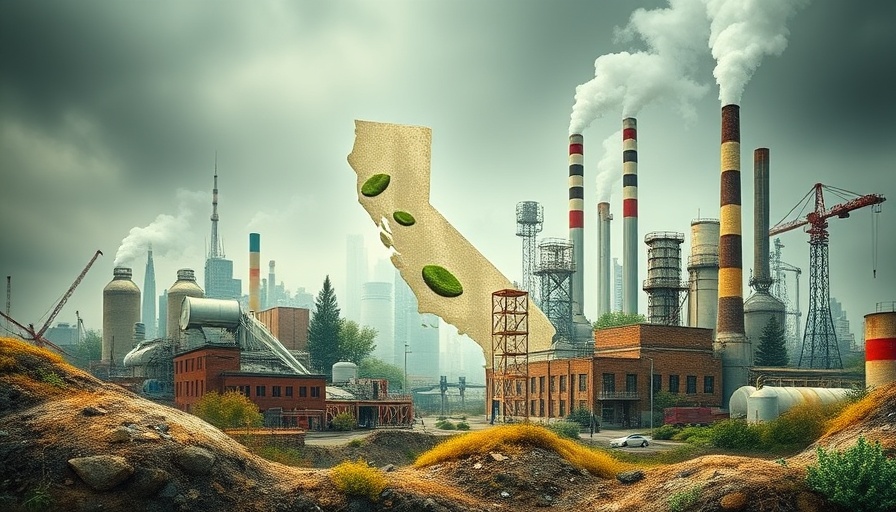 Abstract art of California cap-and-trade extension with eco themes.