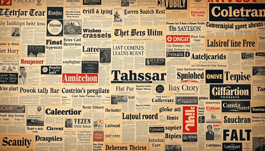 Collage of vintage newspaper headlines in sepia.