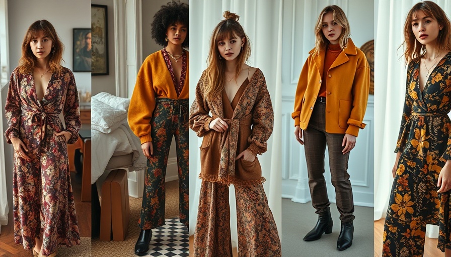 Autumn floral fashion trends collage with vibrant patterns and textures.