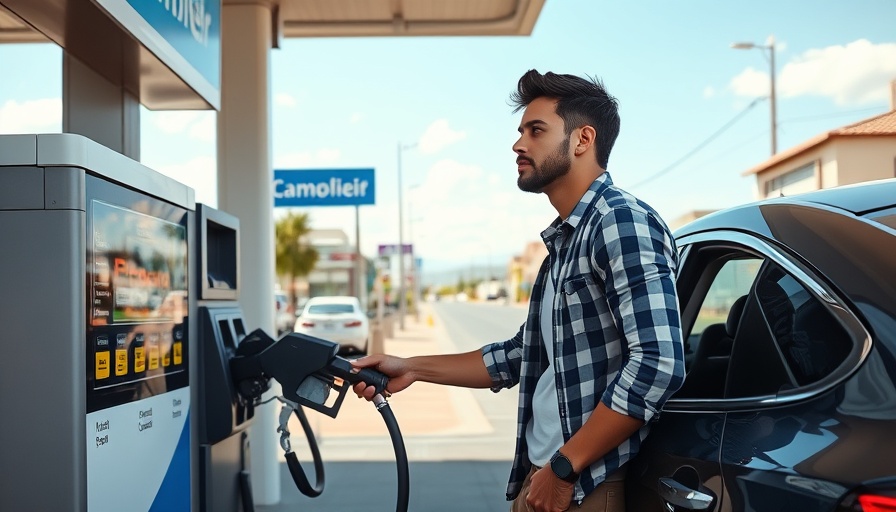 Young man refueling car at California gas station, supply challenge context.