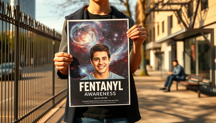 Walk for Lives fentanyl awareness poster held by person in urban setting.