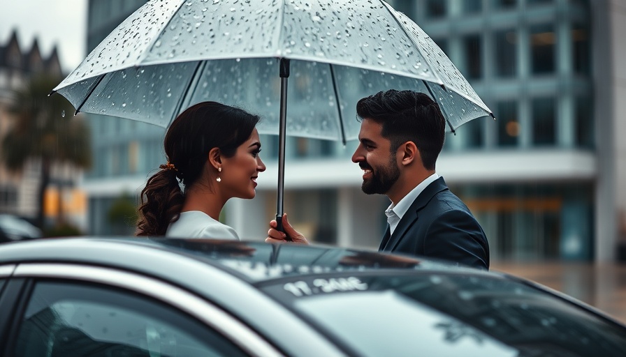 Balancing Masculine and Feminine Roles: Elegant couple in rain.