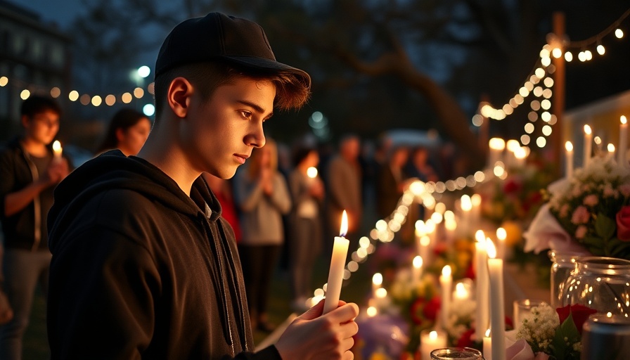 Santa Clara boy killed in crash vigil, young man lighting candle.