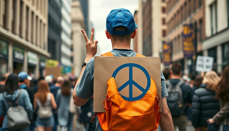 Youth promoting peacebuilding in urban transportation with a peace sign.