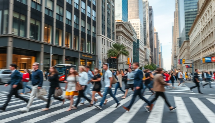 Livable streets with busy pedestrian crossing in urban setting