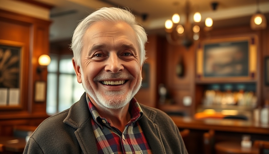 Joyful older man at House of Prime Rib restaurant.