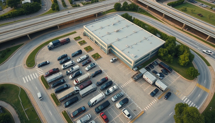 Aerial view of Dallas ICE facility incident with parked cars.