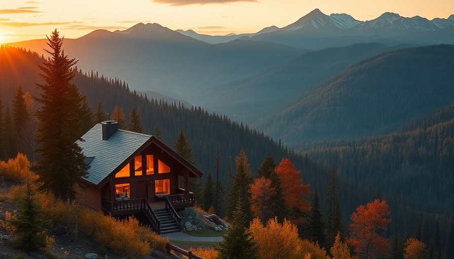 Serene mountain cabin at sunset in Washington State, romantic view.