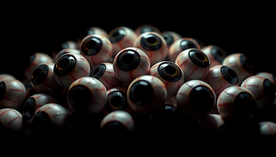 Eerie prosthetic eyeballs with text for Halloween Museum Event San Francisco.