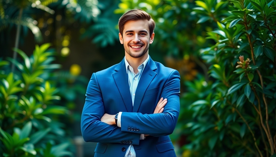 Millennial Candidate for Governor California in a blue suit, smiling in a garden.