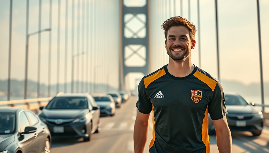 Young man in a jersey on a bridge during IShowSpeed's Visit to San Francisco.