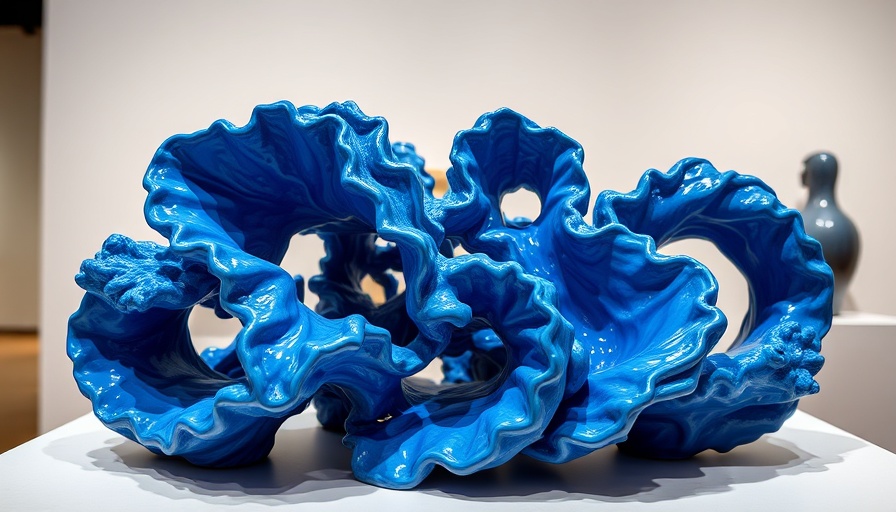 Blue ceramic sculpture at Japanese ceramics art exhibit in San Francisco.