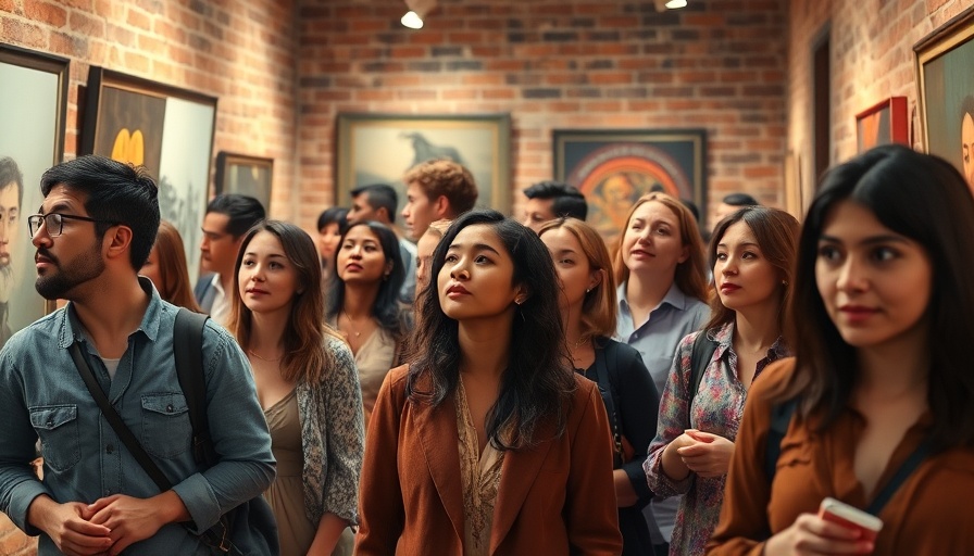Art gallery event in San Francisco with attendees viewing sculptures