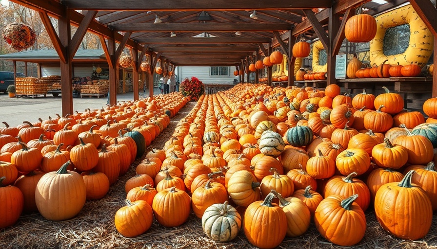 Westbrae Pumpkin Patch with vibrant pumpkins under wooden pergolas.