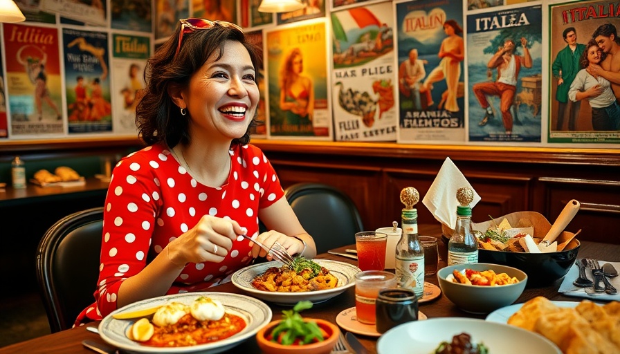 Woman enjoying Italian dishes in San Francisco restaurant, vibrant setting.