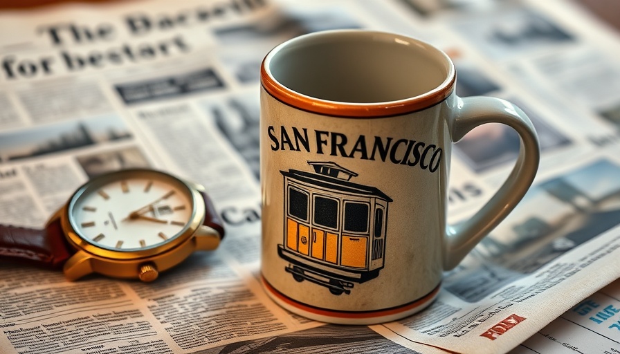 San Francisco mug on newspaper with watch, evoking California Commuter Rail Recovery.
