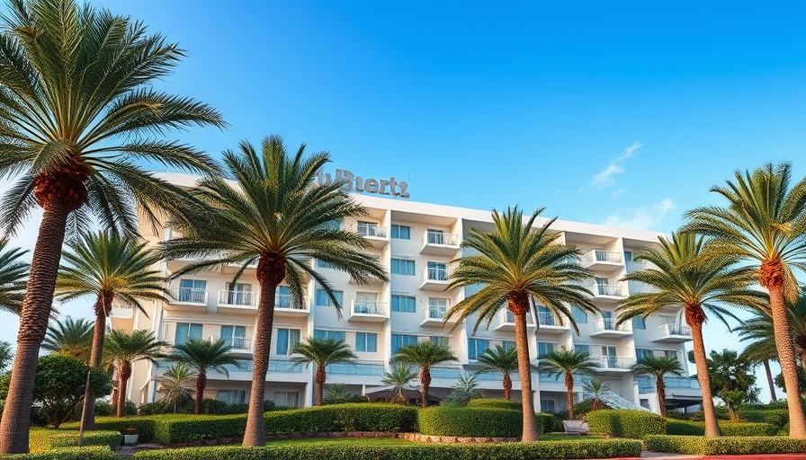 Howard Johnson Anaheim hotel building with palm trees, review setting.