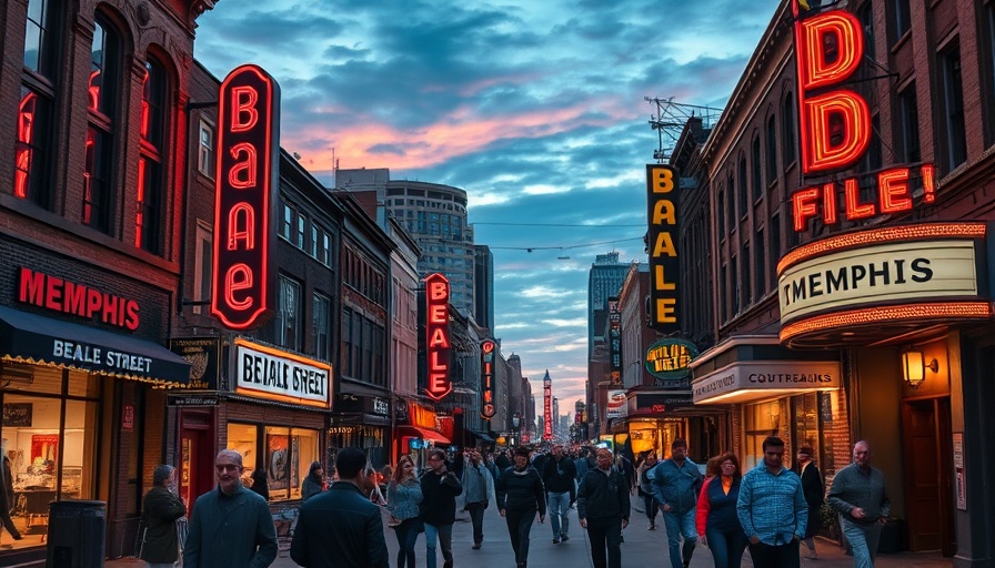 Bustling Beale Street in Memphis, busy with pedestrians.