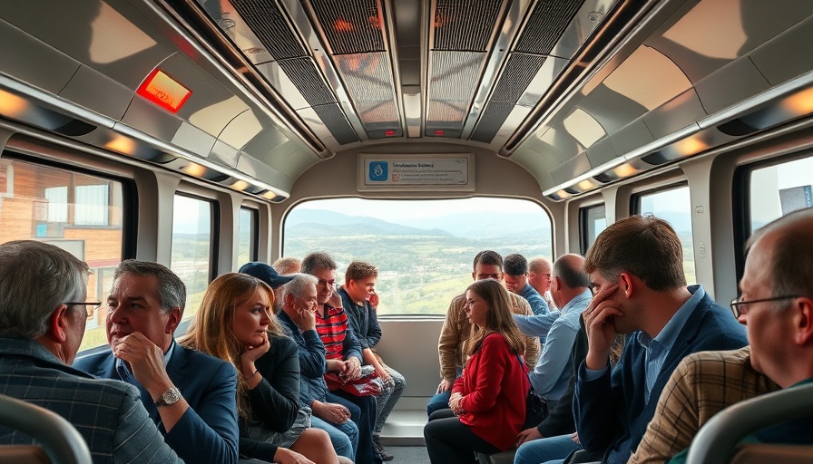 Commuters in a train engaged in discussion, planning transit improvement.