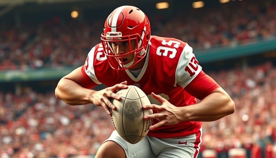 49ers vs Rams football player in action with intense focus.