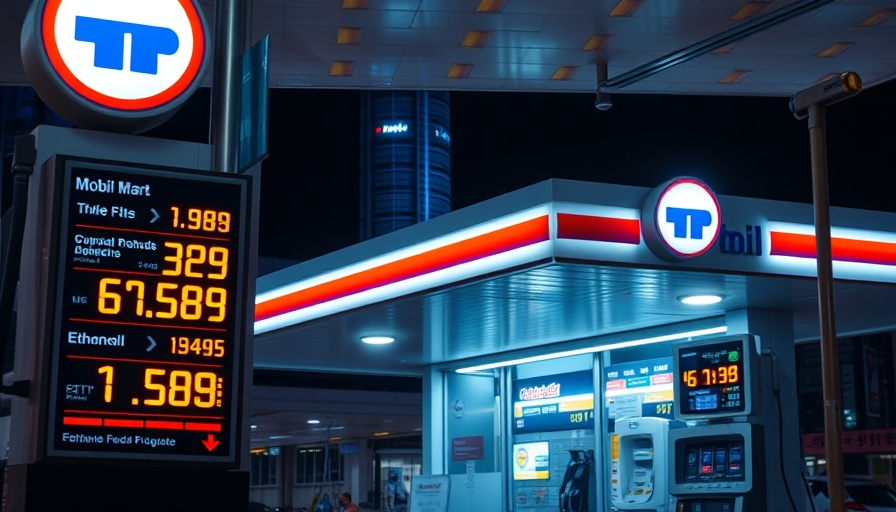Gas station at night showing prices of California new ethanol gas blend.