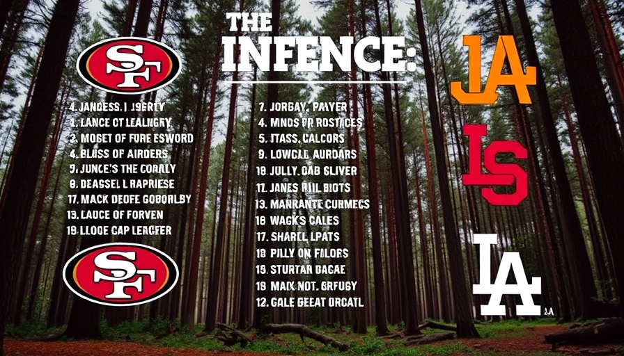 Football game inactive players poster with 49ers and LA logos, forest background.