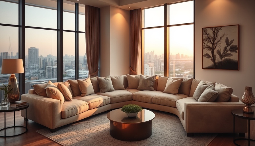 Cozy living room featuring a cloud couch dupe with ambient lighting.