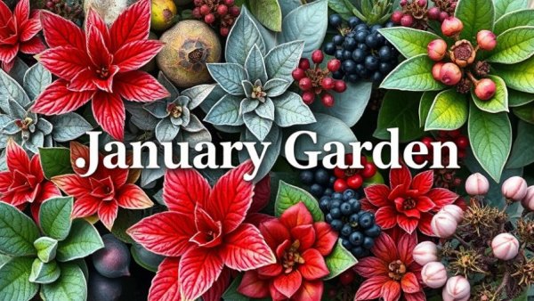 2025 gardening year in review: vibrant collage of winter plants.