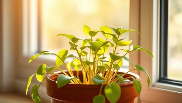 Growing store bought ginger indoors in a pot with vibrant leaves.