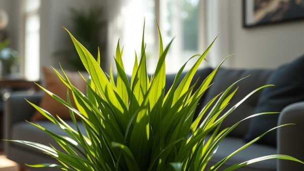 Lush low light houseplant in cozy living room, warm sunlight.